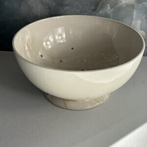 Ceramic Berry Colander Bowl Ivory 9” Stoneware Pottery